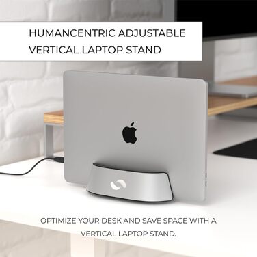 HumanCentric Adjustable Laptop Stand & Dock - Leather & Aluminum - Vertical Stand for MacBook Pro & Laptops (0.5' - 1.5')