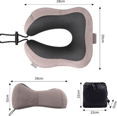 Подушка для шиї у вигляді годівниці, для подорожей, авто, офісу, дому, з Memory Foam, м'який велюровий чохол (Світло-рожевий)