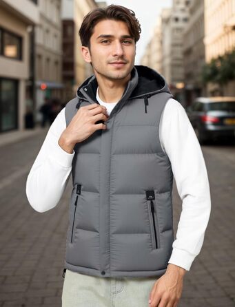 Чоловіча зимова жилетка AIEOE з PU, без рукавів, для активного відпочинку з капюшоном, термо, стеганий, теплий, водонепроникний (S, сірий)