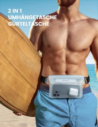 Водонепроникна сумка Lamicall [2 шт.] - водонепроникний поясний мішок з регульованим ремінцем, IPX8, для водного спорту, плавання, пляжу, подорожей (прозора)