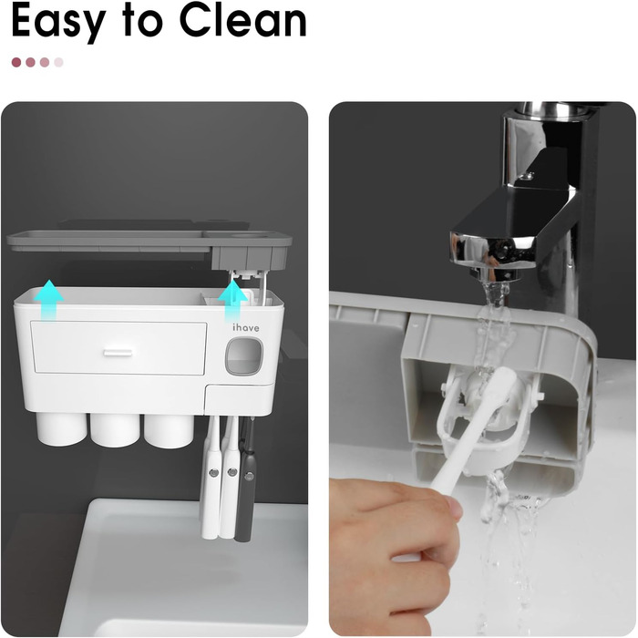 I have a bathroom toothbrush holder, 3-cup toothbrush holder with toothpaste dispenser, bathroom accessories with large storage space, cosmetic drawer, white