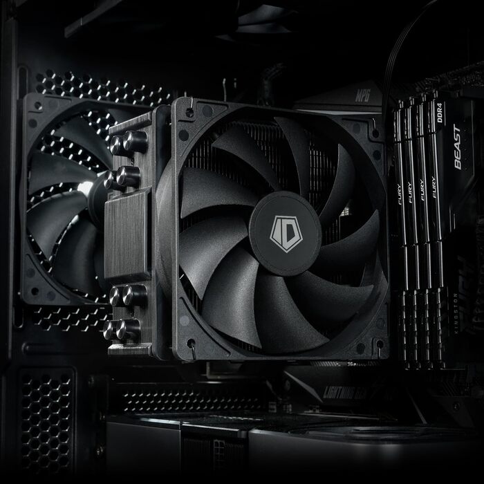ID-COOLING SE-214-XT Black: Кулер CPU з чорним дизайном, 4 теплові трубки, 120мм вентилятор, сумісний з LGA1700/1851/1200/115X, AMD AM5/AM4