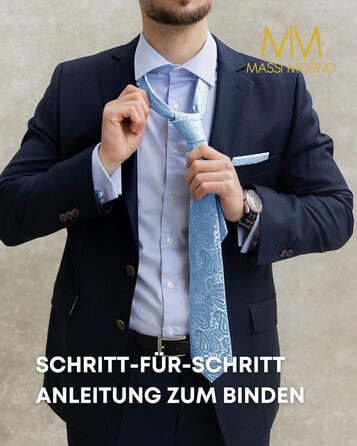 Комплект чоловічий Massi Morino: краватка, нагрудна хустка, запонки, зажим для краватки, подарункова коробка - блакитний Paisley, універсальний розмір. Для весілля.