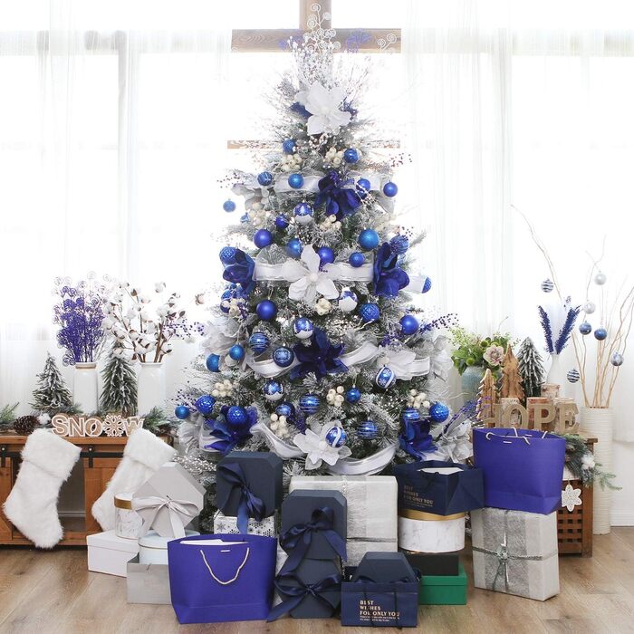 Декоративна куля на ялинку Sea Team з малюнком та блискучими прикрасами, набір (60 мм, 80 мм)