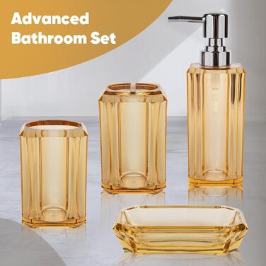 Набір аксесуарів для ванної кімнати з акрилу преміум-якості (4 шт.): дозатор для миючого засобу, диспенсер для лосьйону, мильниця, стакан для ополіскувача, стакан для зубної пасти (чорний/золотий)