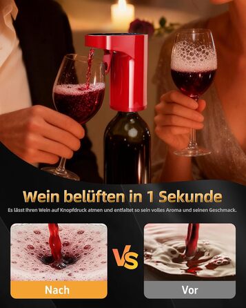 Електричний декантер для вина 5-в-1 з регулюванням дозування та цифровим виливом, автоматичний розливач вина, подарунок на День народження/День Святого Валентина (червоне)