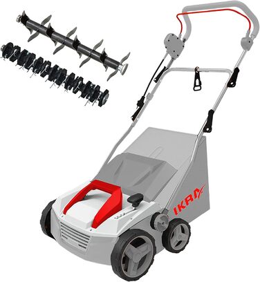 IKRA Elektro Scarifier Lawn Aerator IEVL 1838, 40l Collection Basket, Working Width 38cm, Adjustable Working Depth