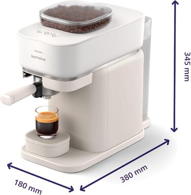 Philips Baristina Espresso Machine - Real Espresso made simple. Compact coffee machine - Naturweiß (off-white) with white portafilter - 16-bar pump pressure - automatic grinder - Cafe Crema (BAR300/00)
