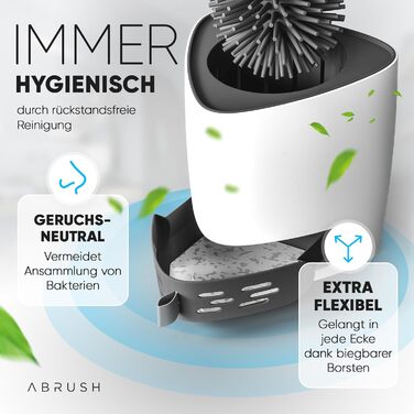 Щітка для унітазу Abrush з м'яким силіконовим наконечником, без свердління, з кріпленням на стіну, білий/сірий колір