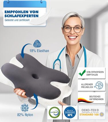 Подушка для шиї IDEA: ортопедична, з memory foam, для дорослих, 62x40x9/11 см, підтримка шиї, комфортна для подорожей