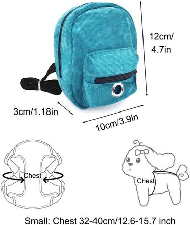 Рюкзак для собак Dongker з повідком 1,2 м, милий рюкзак для маленьких собак з дозатором пакетів для вигулу, S: обхват грудей 12,6-15,7 (L: 14,9-21,2)