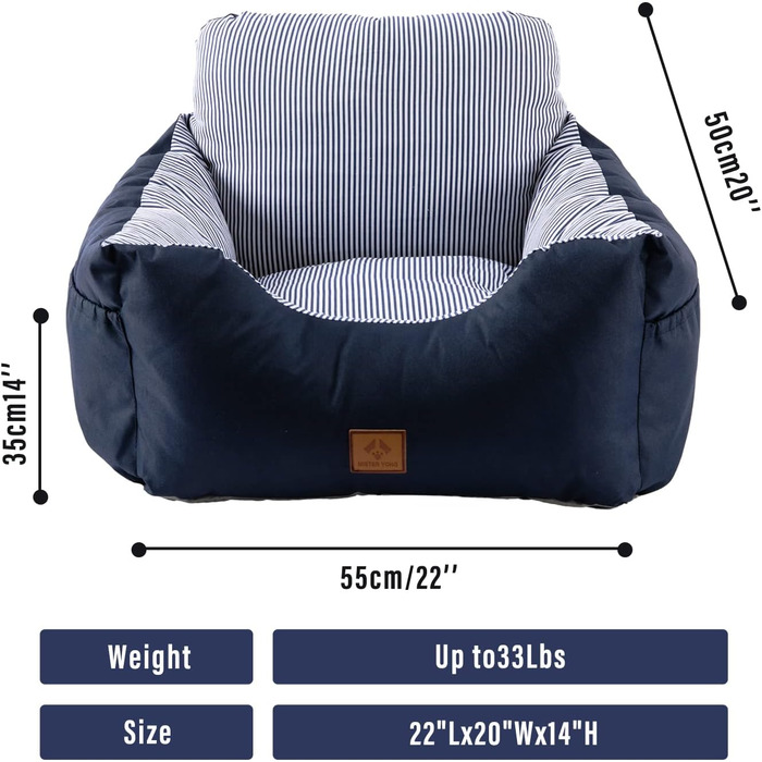 Автомобільний лежак для собак, миючий, стійкий до плям, синій, середній. Зберігання та супер м'яка бавовна PP. Безпечний та зручний для собак.