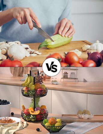 Двоярусний кошик для фруктів Couwilson з підвіскою для бананів та дерев'яною ручкою - органайзер для фруктів, овочів, хліба, цибулі, картоплі (Чорний)