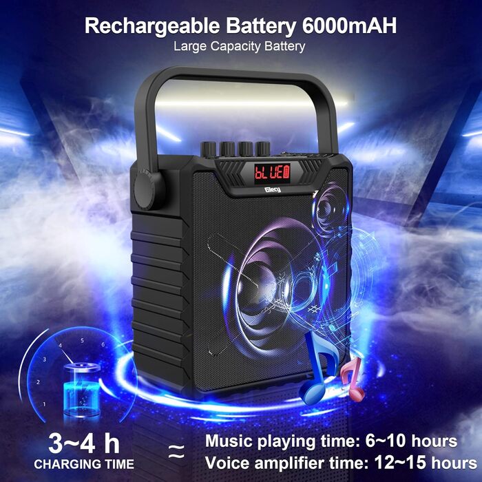 Портативна караоке-машина з 2 UHF мікрофонами, Bluetooth, підсилювач басів для дітей та дорослих, PA-система