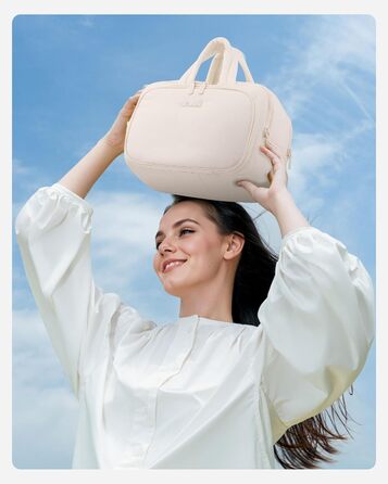 Жіноча косметичка OVEVOOK велика для подорожей, водонепроникна, з відділенням для мокрого, з ручкою (бежева)