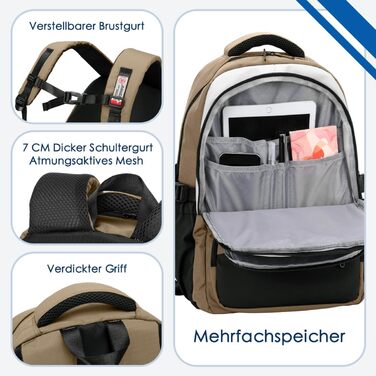 Шкільний рюкзак для підлітків, хлопчиків, водонепроникний, для школи, коледжу, роботи (Хакі)