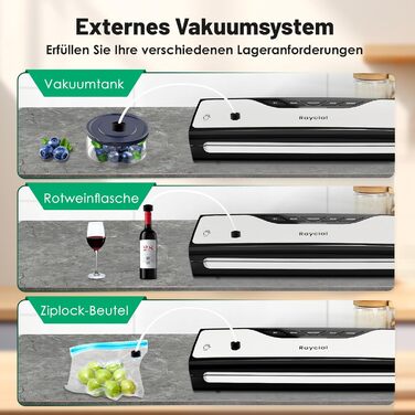 Вакуумний пакувальник Raycial 5-в-1: для сухої/вологої їжі, консервів, з набором пакетів та ріжучим ножем, чорний