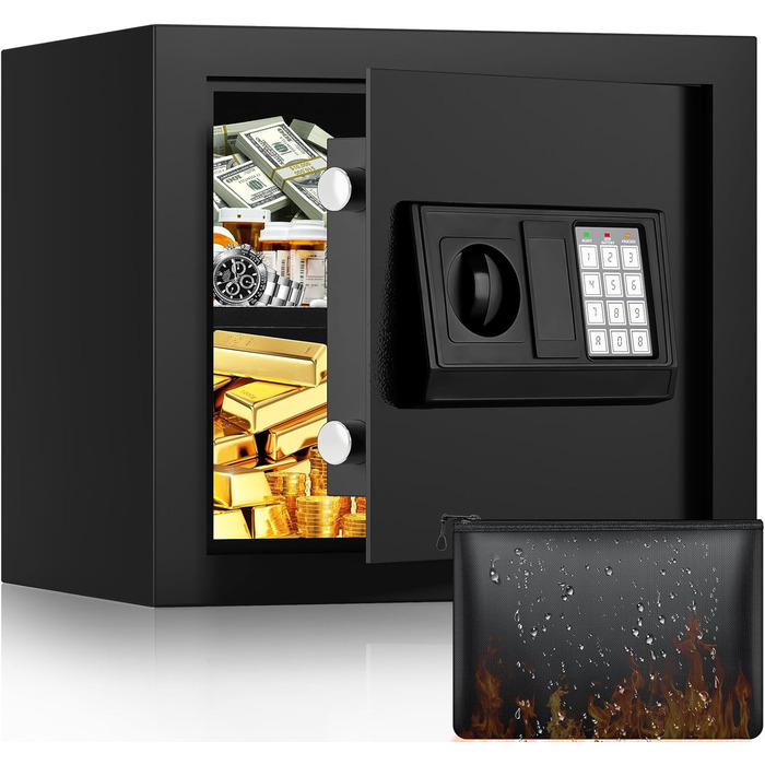 Великий сейф для дому: вогнестійкий, водонепроникний, з ключем та кодовим замком (40л)