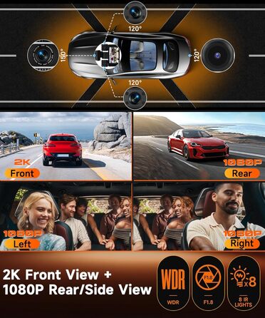 Відеореєстратор VECHTEL 1080P/2K для авто, подвійна камера з WiFi, 3