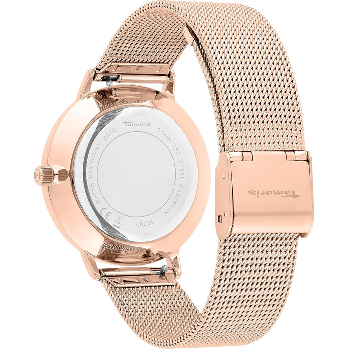 Жіночий годинник Tamaris з мікросітчатим ремінком зі сталі та серцем, рожеве золото