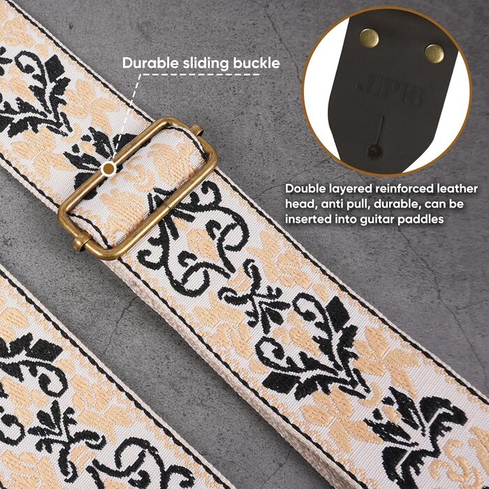 Гітарний ремінь Jacquard з вишитою бавовною та шкіряними кінцями для акустичної гітари (Gs-75-9 Yellow Jacquard)
