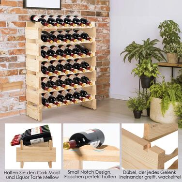 COSTWAY Wooden Wine Rack, Stackable, Bottle Rack for 36 Bottles, Wine Stand with 6 Levels, Wooden Shelf, Bottle Holder for Kitchen, Dining Room, Bar, Cellar, 63 x 28 x 85 cm