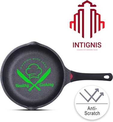 INTIGNIS® Преміум сковорода з кришкою, антипригарна, 28 см, глибока, сумісна з усіма типами плит, включаючи індукційну, без хімікатів, з надзвичайною антипригарним покриттям, чорна