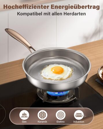 Пательня сталева 28 см Titan, не покрита, індукційна, з ручкою з рожевого золота, 18/10, для всіх типів плит та посудомийки, без PTFE/PFOA