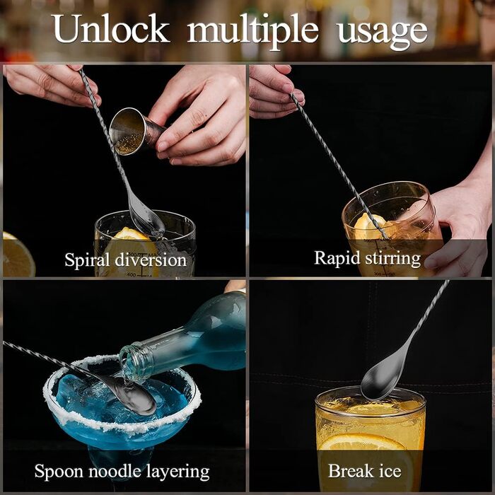 Якісний барний мішальний ложка YFWOOD з нержавіючої сталі з довгим руків'ям, для барменів, чорний