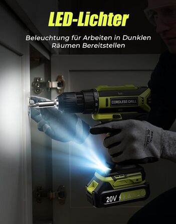 Акумуляторний шуруповерт-дрель 20V, 56 шт. в наборі, 42Nm, LED-підсвітка, для дому та ремонту