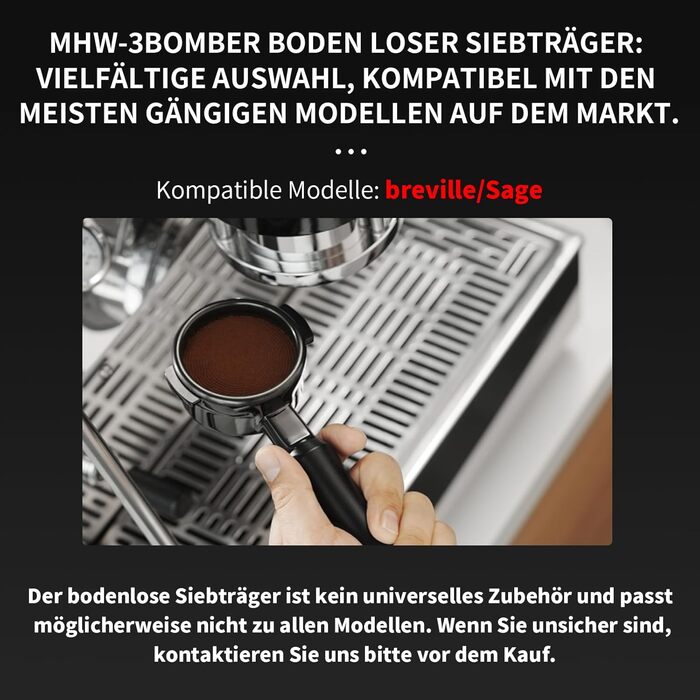 Портфільтр MHW-3BOMBER Astra 54 мм без дна для еспресо-машин Sage/Breville Barista Express BES870XL/BES878/BES880, модель BP7025B-OS