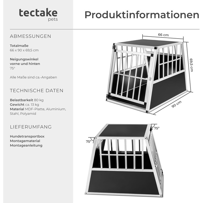 Транспортна переноска для собак tectake® XL, алюмінієва, для 2 собак, 97 x 90 x 69,5 см