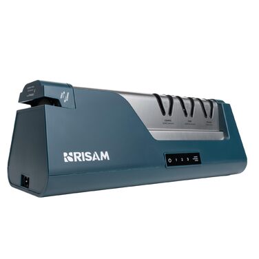 Електричний точило для ножів Messerschärfer – 2-ступенева система шліфування, для кухонних та керамічних ножів, з кутозапобіжником, професійний (Білий/Синій)