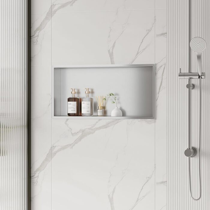 Neodrain Corner Shower Tray Stainless Steel Shower Tray Single Shelf Storage for Bathroom Brushed (Silver, 75 x 30 cm)