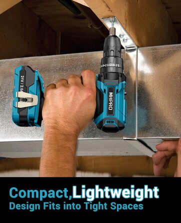 Акумуляторний шуруповерт MHPRO 21V з 2 акумуляторами 2.0Ah, 42Nm, 25+3 ступені крутного моменту, LED, 10мм патрон, 14-ти частинний набір для дому та саду