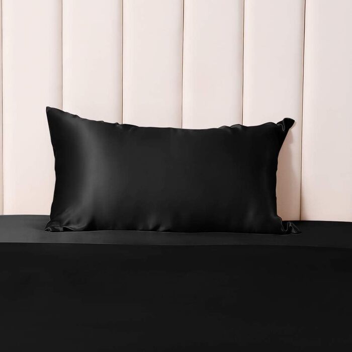 THXSILK 2-Pack Pillowcases Silk 25 Momme - 100% Natural Silk Pillowcases with Zipper for Hair - 2 Pieces, Black, 40x80cm