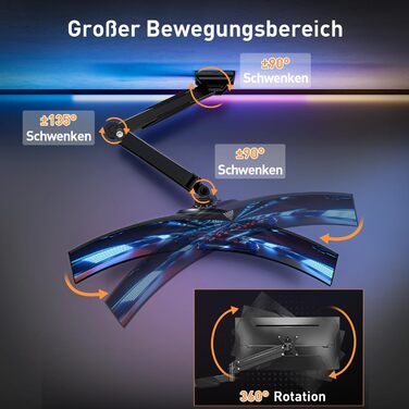 Кріплення для монітора ELIVED для Ultrawide до 43 дюймів, до 15 кг, VESA 75/100/200mm, регульована висота, газ-амортизатор, EV3421B