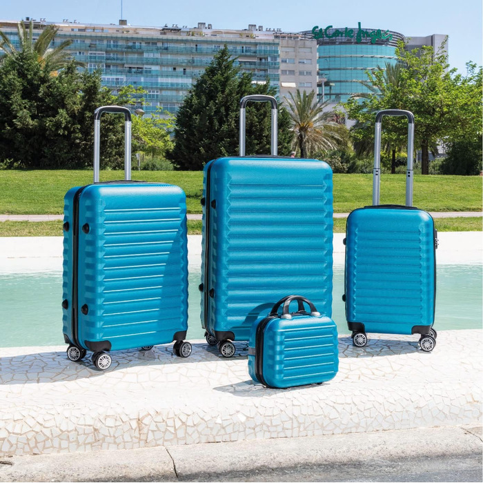 Набір валіз NEWTECK 4 шт. (75см, 63см, 53см) + косметичка, ABS, жорсткий, синій