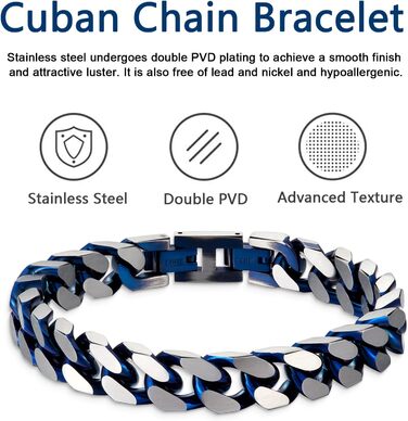 Чоловічий браслет Lucky2+7 з ланцюжком у стилі Куба, срібно-чорний, з нержавіючої сталі