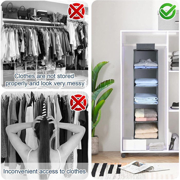 Органайзер для шафи AiQInu з 3 відділеннями, сірий, Medium