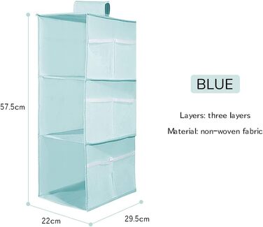 Настінна вішалка-органайзер для шафи з 4 відділеннями та 12 кишень, 30 x 22.5 x 80 см (Блакитний, 3 яруси)