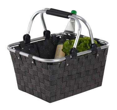 Корзина для покупок з ручками, 40 x 19,5 x 30 см, чорна, пластикова. Ідеально для покупок та зберігання.