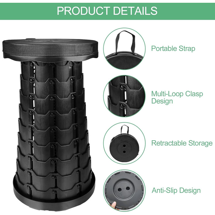 Складаний стільчик, телескопічний стільчик для кемпінгу, пікніків, риболовлі та подорожей