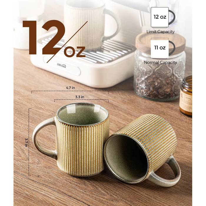 Набір посуду з каменю GBhome на 6 осіб, 18 предметів, ручна робота, реактивна глазур, мікрохвильова та посудомийна безпека, глибокий зелений колір (Desret Salbei), включає чашки (6 шт.)