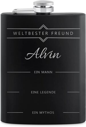Набір Maverton Flachmann Set: фляга 200 мл з гравіюванням + 4 склянки для шнапсу 20 мл з воронкою - чорна фляга для чоловіків (Дружба)
