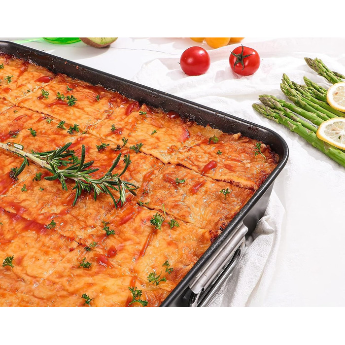 Форма для запікання LS Kitchen - Гратен для лазаньї з ручками, сталева жароміцна форма з антипригарним покриттям, набір 2 шт.