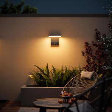 LED вуличний світильник K-Bright 20W з датчиком руху, 3000K, IP65, для балкона та саду, колір антрацит