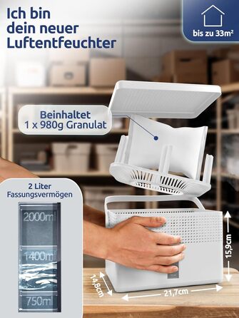 Безструменевий осушувач повітря BonAura® - для підвалів, ванних кімнат та інших приміщень. В комплекті 980г осушувального грануляту. Захист від плісняви (2 X Airone Max)