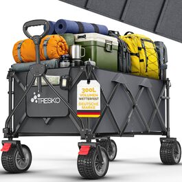 Візок-садок TRESKO® складний 300л з гальмом, вантажність 150кг, суцільні гумові колеса | Універсальний складний візок для пляжу та бездоріжжя, сумка в комплекті (Антрацит)