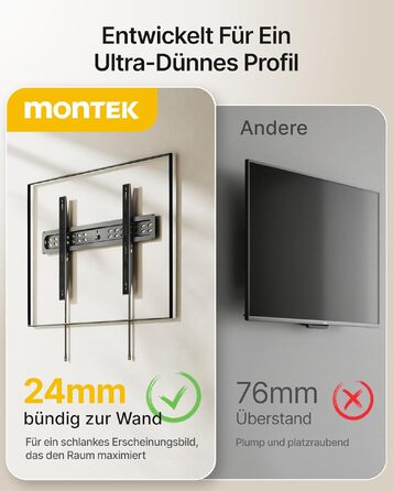 Настінний кронштейн для телевізора monTEK Ultra Slim (43–95 дюймів), фіксований, до 68 кг, VESA 800x400 мм
